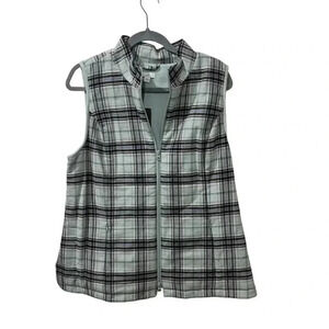 J. Jill Jade Plaid Curved Hem Puffer Vest Size M Pockets Fleece Lined New
